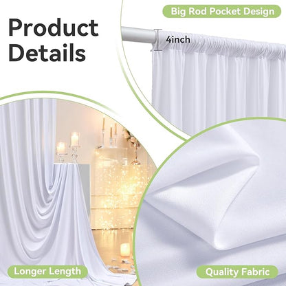 50ftx12ft Wrinkle Free White Backdrop Curtain, 10 Panels 12FT Height White Wedding Backdrop Drapes, Silky Polyester Back Drop Cloth for Birthday Photography Background Party Backdrop Draping