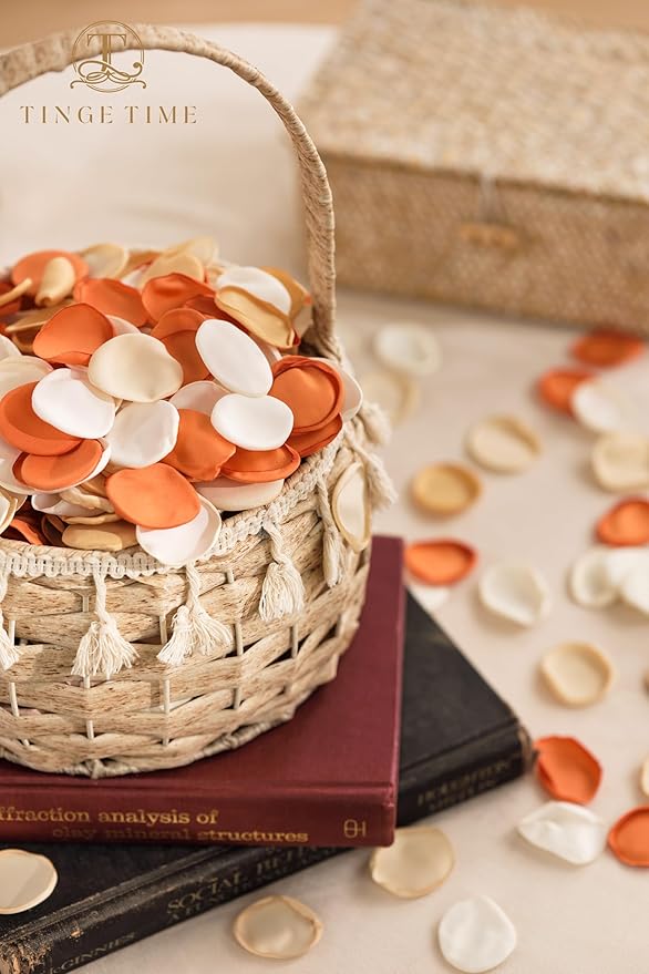 TINGE TIME 400pcs Silk Flower Petals for Wedding, Rose Petals for Decoration, Fake Flower Petals for Bridal Showers, Flower Girl Petals for Anniversaries and Parties (Burnt Orange)