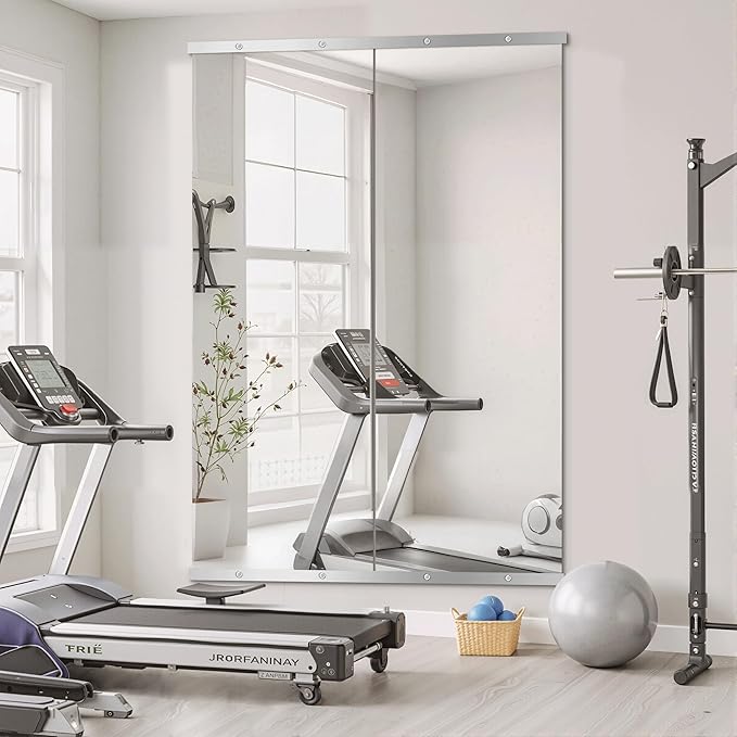 Home Gym Mirror for Wall, 70"x24"x2PCS Full Length Gym Mirror Frameless Wall-Mounted for Garage, Home Gym, Living Room, Bedroom(Silver)