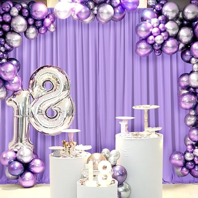 AK TRADING CO. 10 feet x 10 feet Polyester Backdrop Drapes Curtains Panels with Rod Pockets - Wedding Ceremony Party Home Window Decorations - Lavender