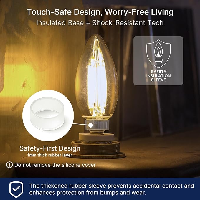 FLSNT 60W Equivalent LED Chandelier Light Bulbs, Dimmable LED B11 E12 Candelabra Base Bulbs, 3500K Natural White, 550LM, 12 Pack UL,CA65 Listed.