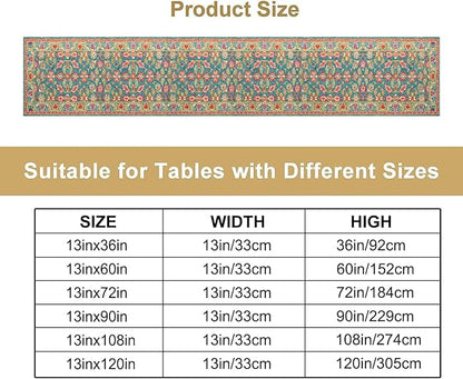 Vintage Boho Floral Table Runner, Rustic Country Farmhouse Teal Red Purple Flower Pattern for Home Kitchen Table Decor Dining Coffee Room Party Decor 13x120in