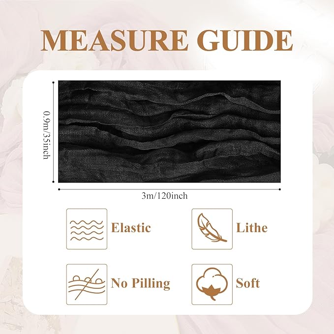 Asee'm 3pcs Cheesecloth Table Runner 120 Inches Long Black Boho Gauze Cheese Cloth Runner 10FT Rustic Sheer Table Runners for Christmas Wedding Party Baby Shower Spring Easter Decoration