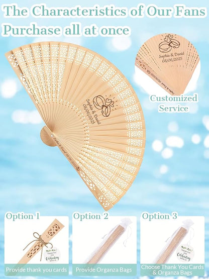 100Pcs Personalized Folding Hand Fans Custom Engraved Summer Wedding Fan,Personalized Wooden Fans Party Favor Bridal Shower Gifts for Guests