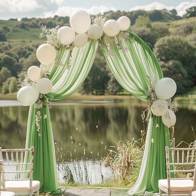 Wokceer Wedding Arch Draping 3 Panels 28.7" x 20FT Sage Green Sheer Fabric Backdrop for Ceremony, Birthday Party, Bridal Shower Decoration