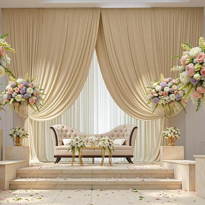 20×12 ft Wrinkle Free Beige Backdrop Curtain for Weddings Parties, 4 Panels 12ft Silky Polyester Wedding Drapes Backdrop Photo Back Drop Cloth for Birthday Baby Shower Photography Backgrounds