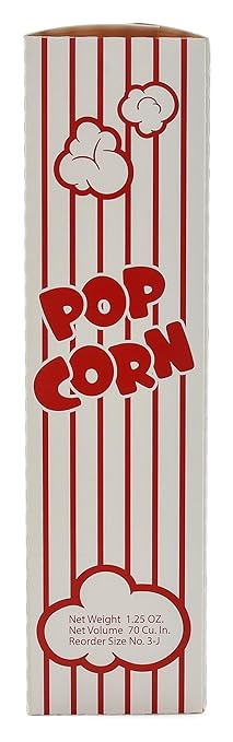 Snappy 3J Red & White Striped Close Top Popcorn Boxes for Movie Night Supplies, Popcorn Boxes Bulk 25 Count, Movie Night Popcorn Boxes 1.25 oz. Capacity, 4.625” x 2” x 7.5” Popcorn Containers