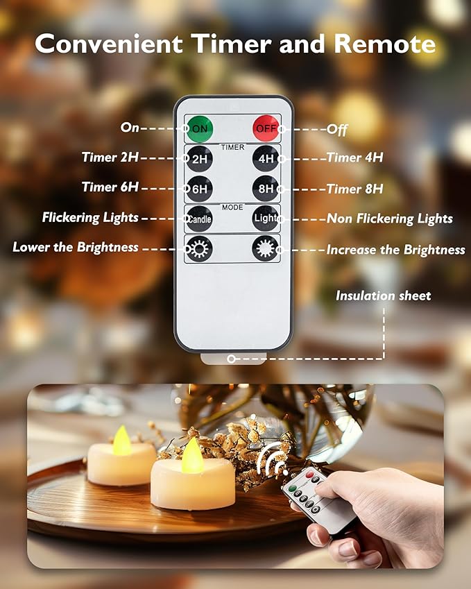 Remote Candles, 12PCS Flameless Tea Lights Candle Battery Operated with Timer, 400+Hours Remote Control LED Tea Lights Votive Candle for Holiday Table Centerpieces Decor