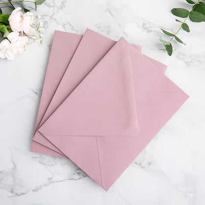 PONATIA 50PCS A7 Euro Flap Envelopes, 5.25 x 7.25'' Liner Envelope For 5x7'' Weddings Invitation Cards, Christmas Gift Cards, Acrylic Invitations, Photos (Dusty Rose)