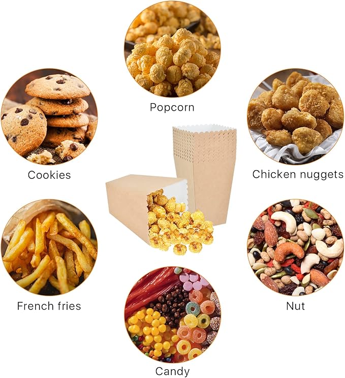 150 Pcs Popcorn Boxes, 22-27 Oz Mini Paper Popcorn Box, Oil-Proof Kraft Paper Popcorn Bags, Popcorn Container for Movie Theater Carnival Birthday Party Supplies(3.54 x2.48 x5.35 Inch)