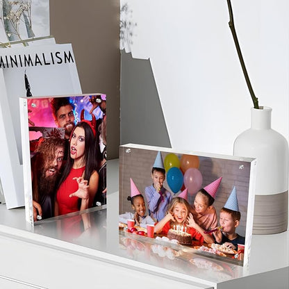 5x7 Inches Acrylic Picture Frames 5 Pack, Double Sided Magnetic Photo Frames,Free Standing on Desk or Table Clear Picture Frames