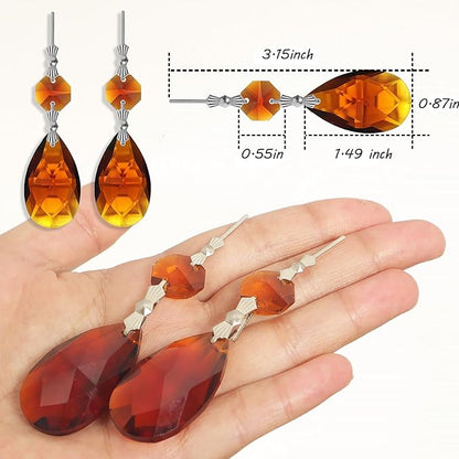 10pcs Crystal Prisms Chandelier Amber Ornament Pendants Rainbow Maker 38mm Drop Prism Hanging Prisms for Wedding Party Chrismtmas Decoration DIY Jewelry