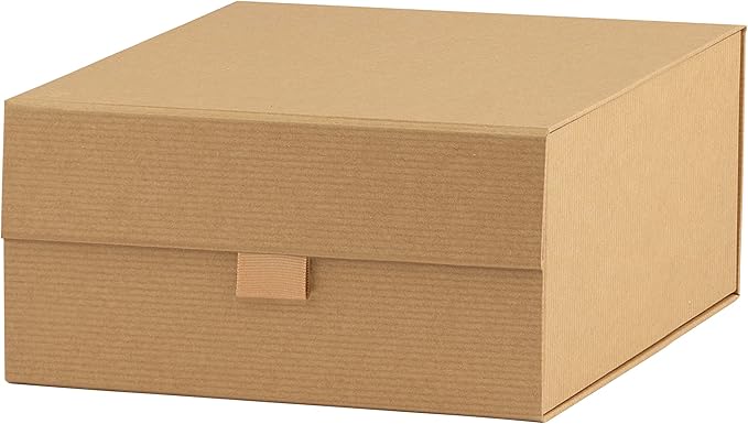 Purple Q Crafts 1 Pack Brown Kraft Ribbed Hard Gift Box With Magnetic Closure Lid 8"x8"x4" Square Favor Boxes With Classy Ribbed Paper Finish…
