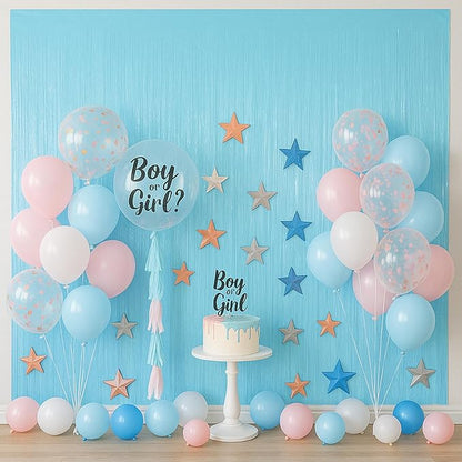 2 Pack Pastel Blue Tinsel Foil Fringe Curtains, Blue Party Decorations, Metallic Tinsel Party Streamers Backdrop for Birthday Baby Shower Gender Reveal Wedding Party Decorations