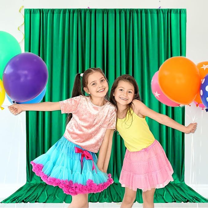 10ft x 10ft Deep Green Backdrop Curtains for Parties, Fabric Satin Background Curtain with Rod Pockets for Weddings, Birthday, Baby Shower, Photography, Graduation Party Backdrop Drapes, 2 Panels