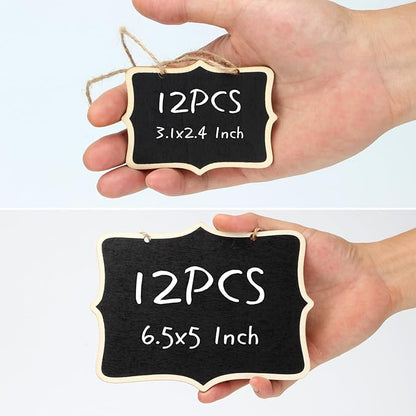 12 Pcs Mini Wooden Chalkboard Signs for Message Board Signs, Mini Chalkboards Hanging Price Tags with String, 6.5x5 Inch Rectangle Chalkboards Message Board Hanging Signs for Party Buffet Food