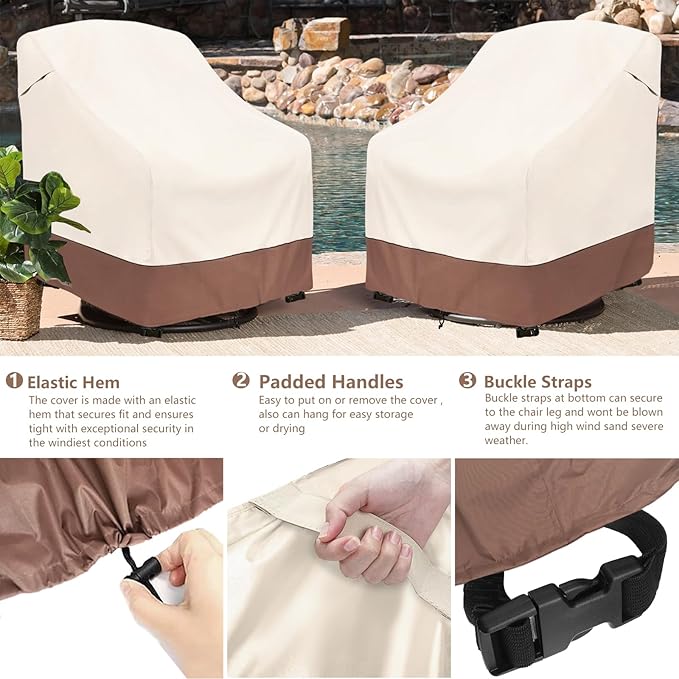 Outdoor Swivel Chair Cover 2 Pack,Outdoor Furniture Patio Chair Covers Waterproof Clearance,(35"W x 37"D x 38.5"H) Outdoor Lawn Patio Furniture Covers,Beige & Brown