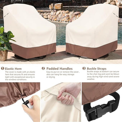 Outdoor Swivel Chair Cover 2 Pack,Outdoor Furniture Patio Chair Covers Waterproof Clearance,(35"W x 37"D x 38.5"H) Outdoor Lawn Patio Furniture Covers,Beige & Brown
