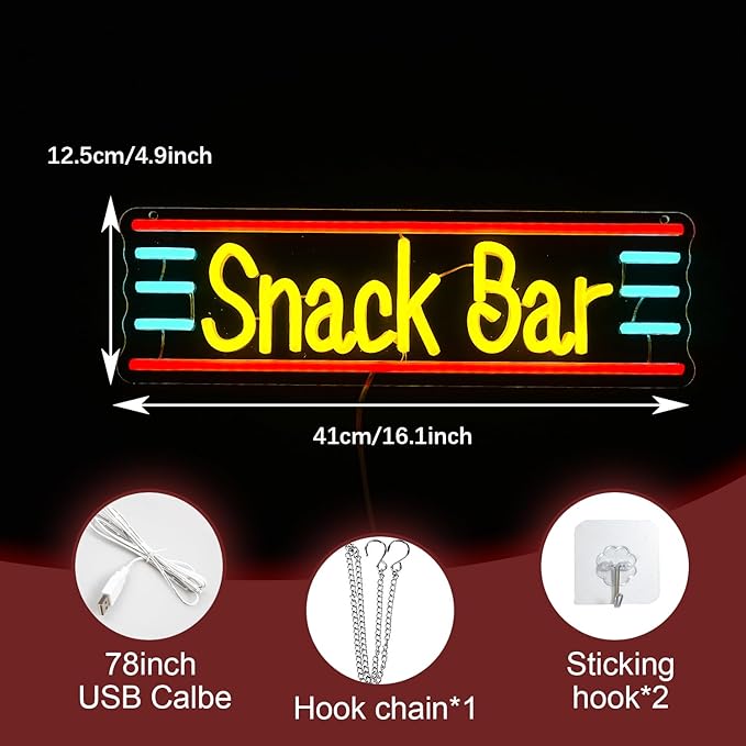 Snack Bar Neon Sign Dimmable Bar Neon Light for Wall Decor USB Powered Led Business Shop Light Up Sign for Candy Cake Coffee Store Home Decor(16.1 * 4.9 In)
