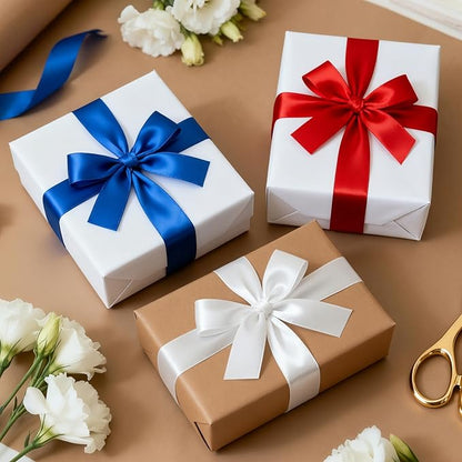 1-1/2 Inch 25 Yards Satin Ribbon White, Solid Color Fabric Ribbon for Gift Wrapping, Wedding, Polyester Gift Ribbon for Birthday Party Decoration, Craft, Hair, Floral, Sewing