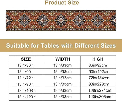 Vintage Boho Orange Table Runner, Country Rustic Farmhouse Magical Abstract Print Pattern for Home Kitchen Table Decor Dining Coffee Room Garden Party Decor 13x60in