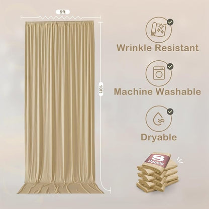 8 Panels Beige Backdrop Curtains for Party Background, Wrinkle Free Beige Photo Curtains Backdrop Drapes Back Drop Cloth for Wedding Birthday Photography Baby Shower Decor, 40ftx10ft