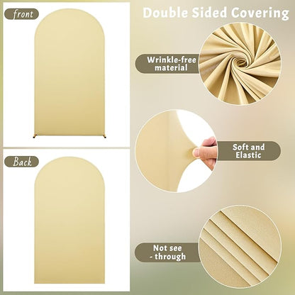 7.2FT Beige Arch Backdrop Cover - Polyester Fitted Wedding Arch Stand Covers Round Top Chiara Arch Backdrop Cover for Birthday Party Banquet Photo Background Decoration