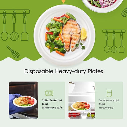 ECOLipak 120 Pack Compostable Paper Plates, 9 inch and 7 inch Heavy Duty Disposable Paper Plates, Eco friendly Sugarcane Biodegradable for Party Dinner Birthday