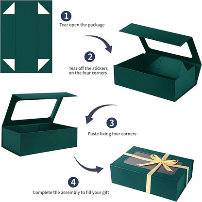 Green Large Gift Boxes with Window, 13.5"x9"x4.3" Bridesmaid Boxe for Gift Giving,Birthday Gift Box with Magnetic,Closure Lid Gift Boxes for Presents,Cute Boxe,Luxury for Gift Packaging,Gift Box for Wrapping Gifts
