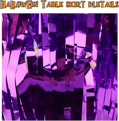 28x106 Inch Purple Sequin Tablecloth for Halloween Decorations, Metallic Tinsel Foil Fringe Table Skirt, Rectangle or Round Tables Decor, Table Cover, Ghost Decorations for Halloween Party