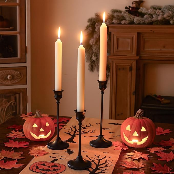 CHILL RECIPE Black Candlestick Holder Tall Taper Candle Holder for Home Decor Table Centerpiece Party Festival Decorations Halloween Decoration (1 Set 3Pcs)