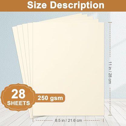 28 Sheets Cream Cardstock 8.5 x 11 Ivory Paper, 250gsm/92lb Off White Card Stock Printer Paper for DIY Cards, Business Cards, Invitations, Menus, Certificates, School Crafting