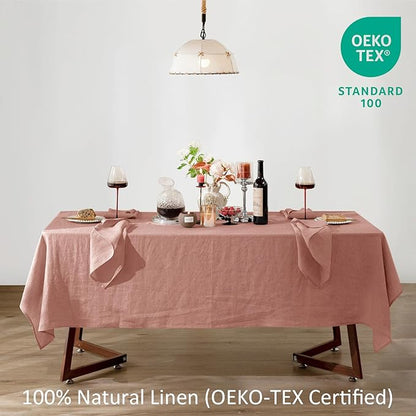Talasily Linen Tablecloth 100% Pure Linen Table Cloth 60x108 Inches Rectangle Tablecloths Washable Cloths for Kitchen, Dining, Buffet Parties, Holidays, Picnic, Weddings and Restaurants-Muddy Pink