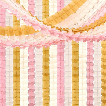 Pink-Peach Gold Party-Decorations Streamers-Garland - 12pcs 4-Leaf Clover Paper Streamer,Bridal Shower Girls Baby Shower Birthday Engagement Wedding Bachelorette Brunch Banners Decor Ouruola