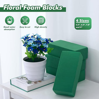 24 Pcs Floral Foam Blocks for Fresh & Artificial Flowers, 5.5" L x 3.1" W x 1.7" H Wet & Dry Green Flower Foam for Indoor Outdoor Floral Arrangements, Foam Bricks for Wedding, Birthdays, Home Décor