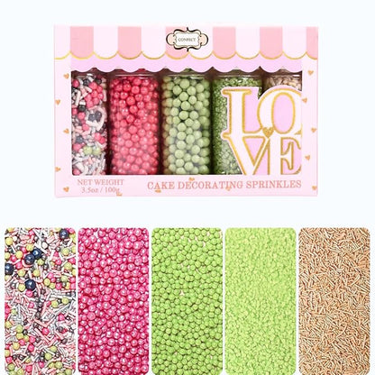 Confect Sprinkles for Cakes & Cupcakes | Birthday Party Mix - Hot Pink, Black & Orchid Green Dragees, Gold, Green Sparkling Sugar | Vegan, Gluten-Free, Nut-Free, Dairy-Free | Handcrafted - 5 Oz