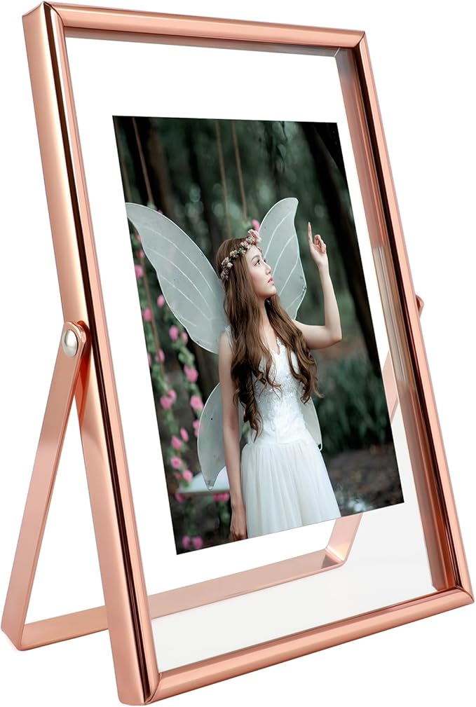 Rose Gold Floating Frame, 4"x6", Vertical, For Picture 3.5x5, 3x4, 2x3, Mini Tabletop Photo Frame, Classy For Festival, Wedding, or Birthday, Home or Office Decoration