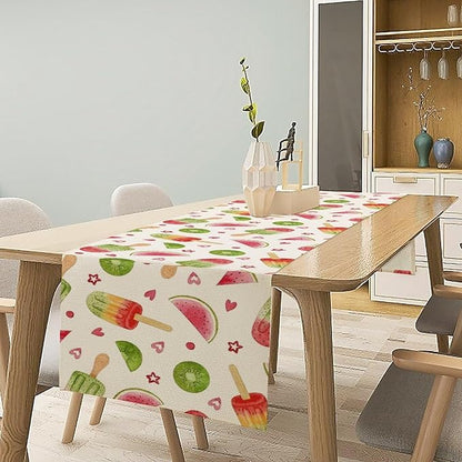 Summer Popsicles Table Runner, Colorful Watercolor Ice Cream Loves Heart Seasonal Dinner Runner for Party Holiday Home Kitchen Dining Table Decor 13"x90"