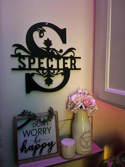 Personalized Metal Name Signs, Split Letter Monogram Wall Decor, Custom Last Name Sign, Family Name Sign for Outdoor, Personalized Wedding Gift, Garden Decor, Metal Wall Art, Housewarming Gift (MonogramDesign_4)