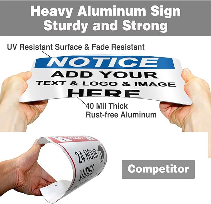 Custom Notice Signs Outdoor Metal - 12 x 8 Personalized Aluminum Caution Signs Rust-Proof Warning Sign Safety Signs for Home Business