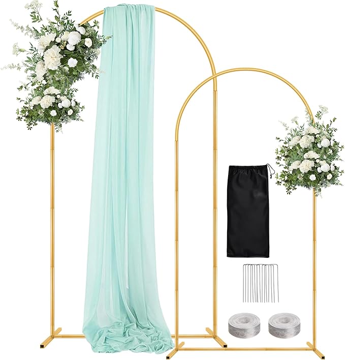 Wedding Arch Backdrop Stand 7.2FT, 6FT Set of 2, Gold Metal Balloon Arch kit Stand for Gender Reveal Ceremony Birthday Anniversary Bridal Graduation Party Event Decoration