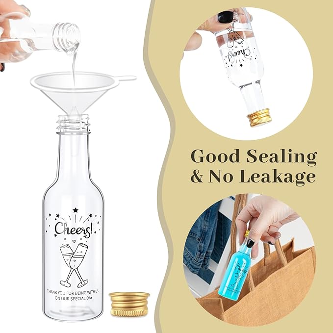 OurWarm 50 Pack Mini Liquor Bottles, 1.7oz/50ml Mini Shot Bottles with Gold Screw Caps Funnels Tags & Twines, Empty Wine Bottles for Juice Alcohol Homemade Liquor Birthday Wedding DIY Party Favors