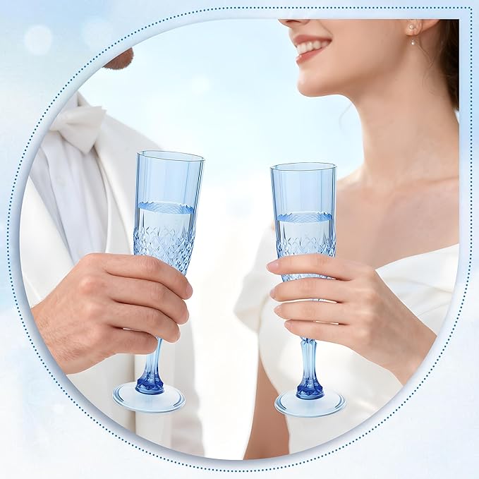 Plastic Champagne Flutes, 100PCS Blue Champagne Glasses Shatterproof Reusable Flute for Weddings Bachelor Parties Toasting and Events(100, Blue)