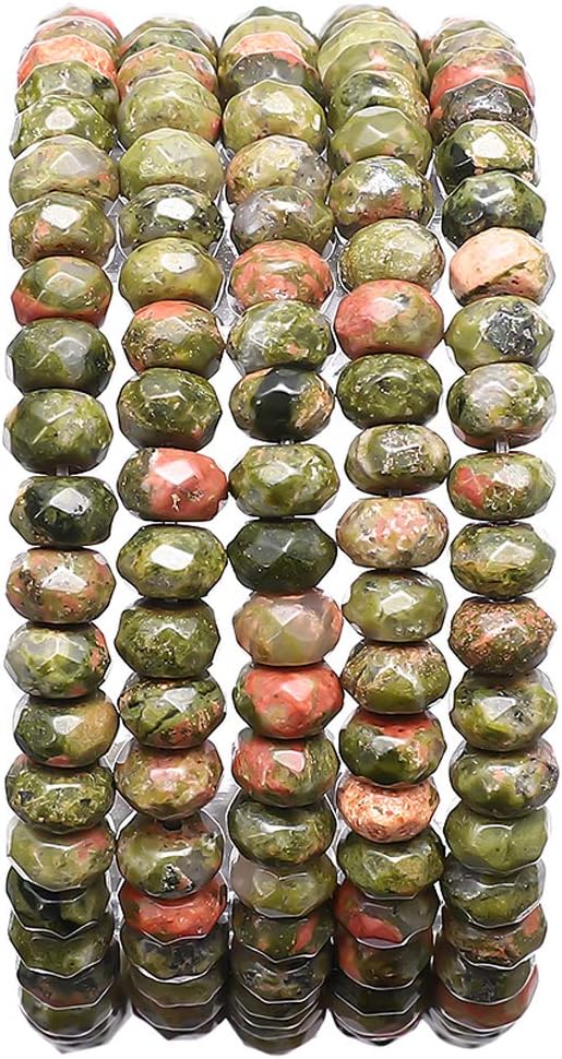 Faceted Natural Unakite Stone Rondelle 4x6mm Loose Semi Gemstone Beads for Jewelry Making 38cm