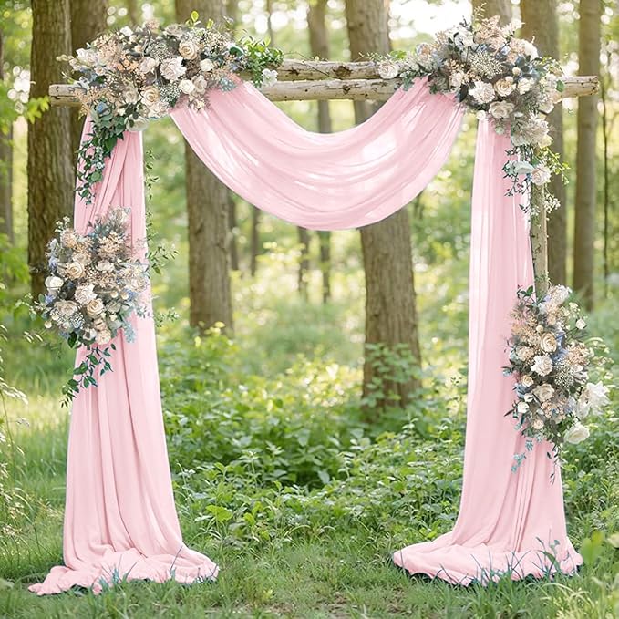 Pink Elegant Arch Draping Fabric Outdoor 1 Panel 29" × 20Ft Sheer Chiffon Curtain Drapes for Fall Wedding Ceremony Birthday Party Garden Brunch