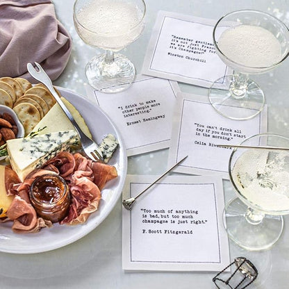 Five Star Funny White Cocktail Napkins, 50 Luxury Cotton Disposable Cocktail Party Napkins with Witty Bar Quotes, 4.5" x 4.5" for Home Bars, Game Nights, Beverages, Birthdays, Weddings & Holidays