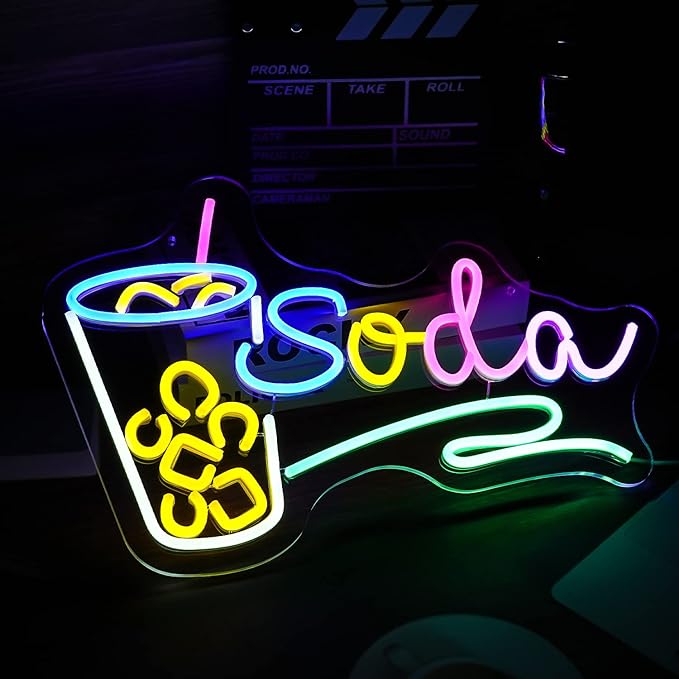Soda Neon Sign LED Neon Light Dimmable Cocktails Neon Sign for Wall Decoration 16.7’’X11.8’’ Bar Business Sign Kitchen Wall Art Decoration Man Cave Beer Bar Club Birthday Party Decor…