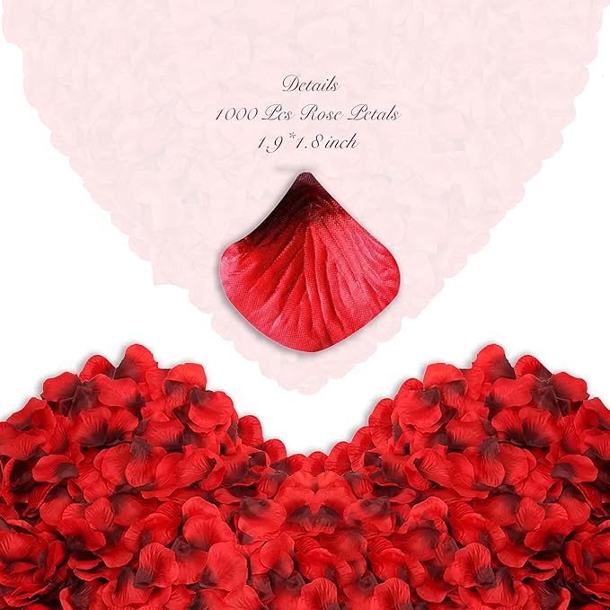 1000Pieces Rose Petals, Artificial Flower Petals Fake Rose Petals for Romantic Night,Wedding,Proposal Anniversary Flower Decorations (Big Red Dot Black)