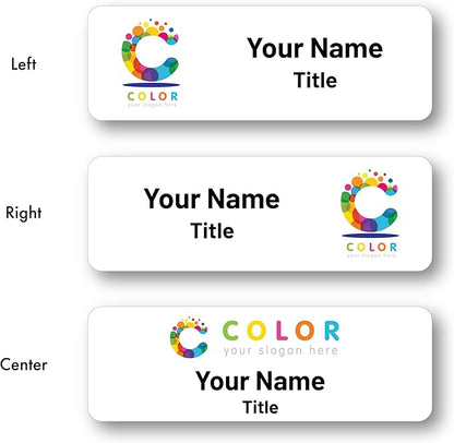 Custom Name Tags - Full Color Logo Name Tags - Scratch Resistant Metal Front & Hard Plastic Back (1.5 x 3 Inch, Silver)