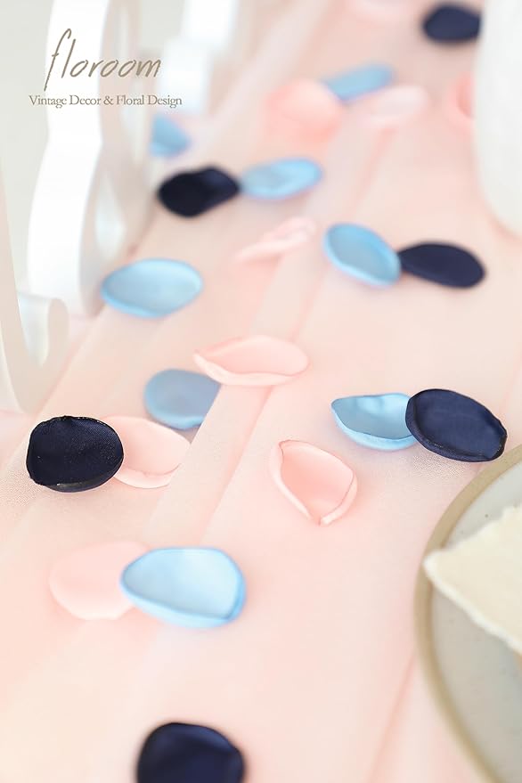 Floroom 300pcs Rose Petals Navy Blue Blush Faux Silk Flower Petals for Wedding Flower Girl Basket Aisle Scatter Dinner Table Centerpieces Party Confetti Bridal Shower Romantic Night Decoration